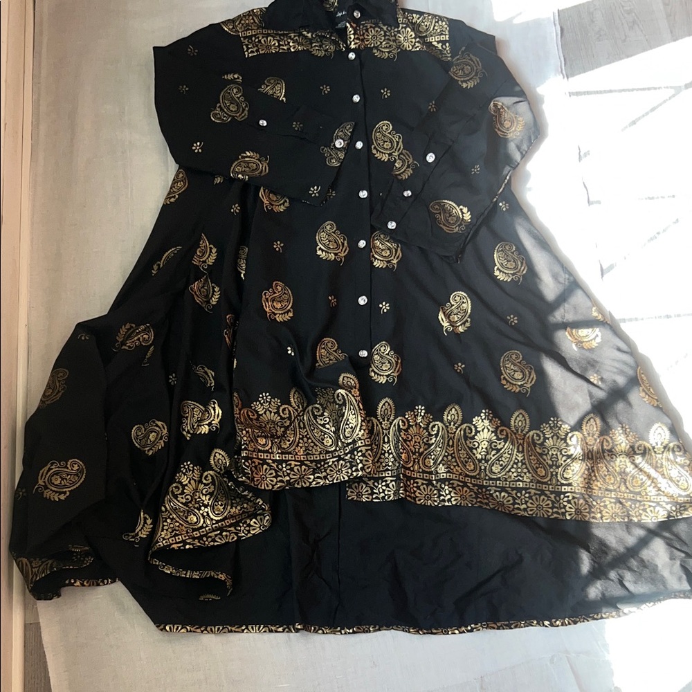 Elegant Black and Gold Paisley Dress.  CAJA. # 6 A‎